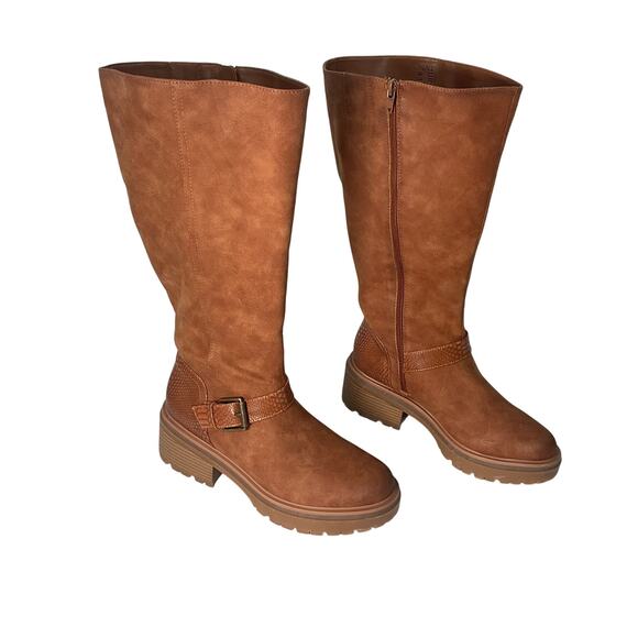 Naturalizer Womens Tall Cognac Brown Buckle Faux Leather Riding Boots 7.5 - Good - Picture 1 of 6